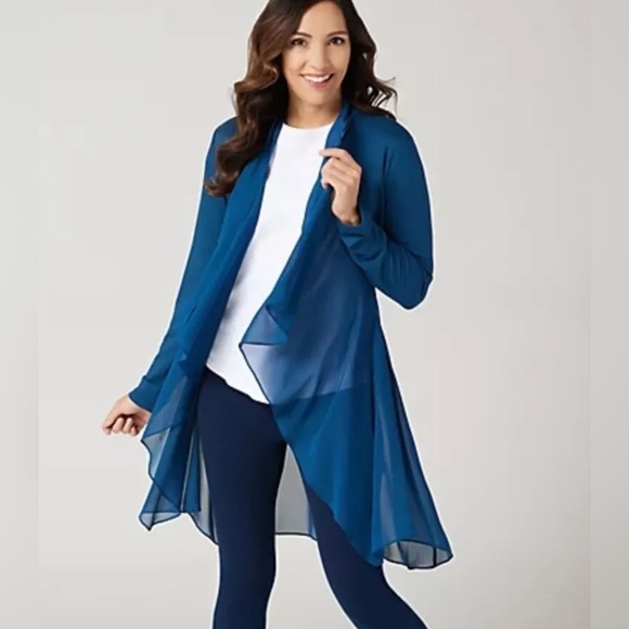 LOGO Lounge by Lori Goldstein Chiffon Cascade Cardigan with Tie Detail size S - Picture 5 of 5